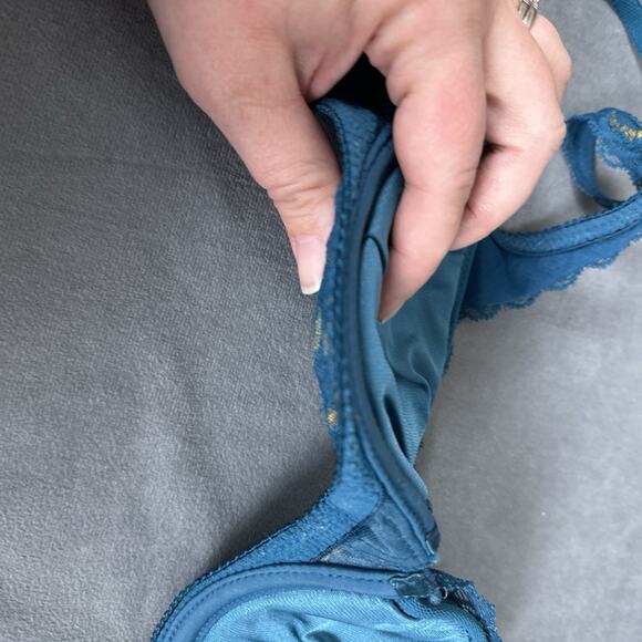 Vintage On Gossamer Bra 90s Padded Lined Push Up 34A Teal Lace Underwire AS IS - Picture 7 of 9